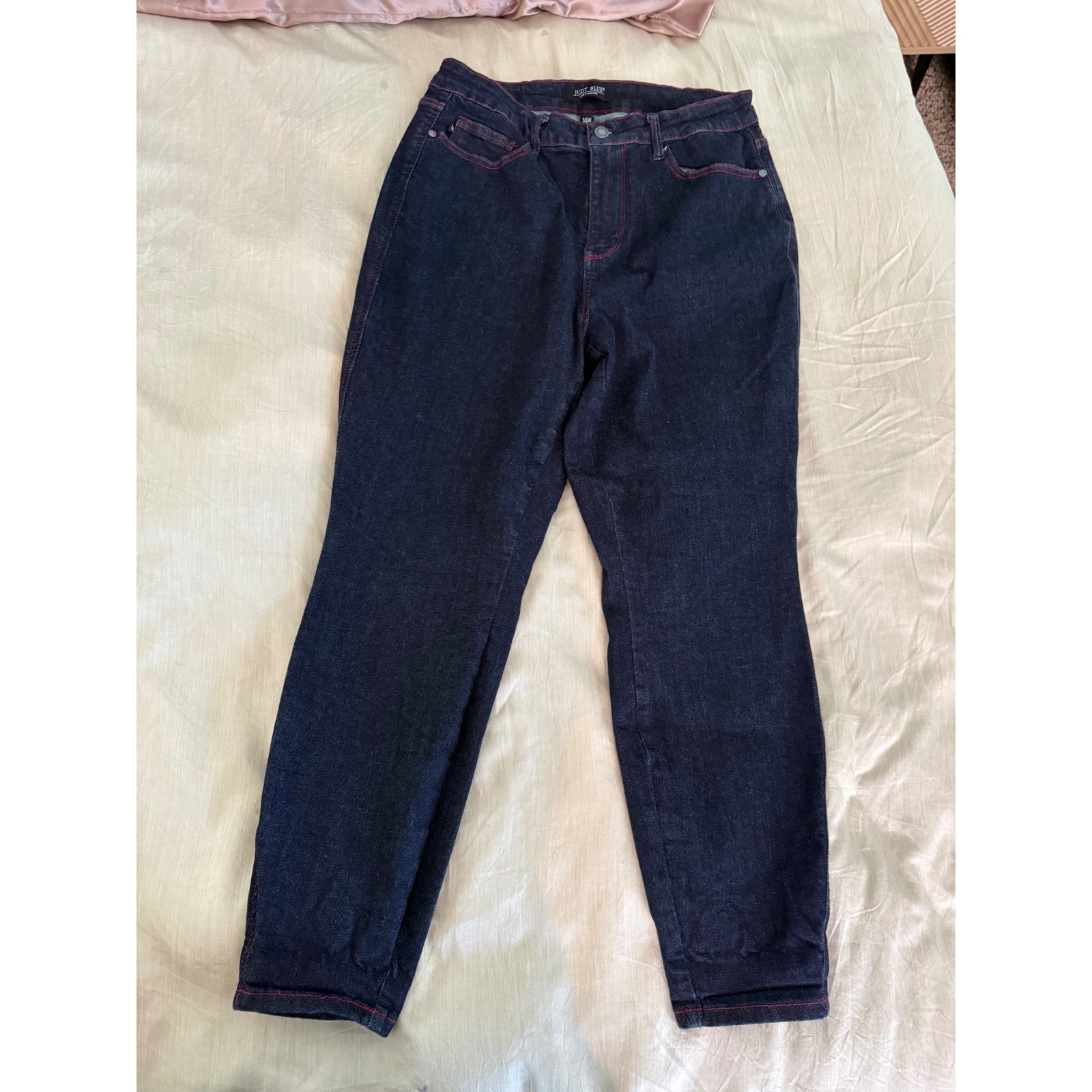 Judy Blue 14w Dark Wash Jeans Heart Pockets Pink Stitching Slim Straight Stretch